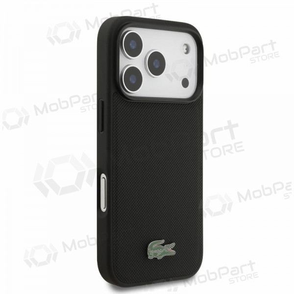 Capa Apple iPhone 18 Pro - Lacoste PVC Iconic Petit Pique Metal Logo MagSafe (preto)
