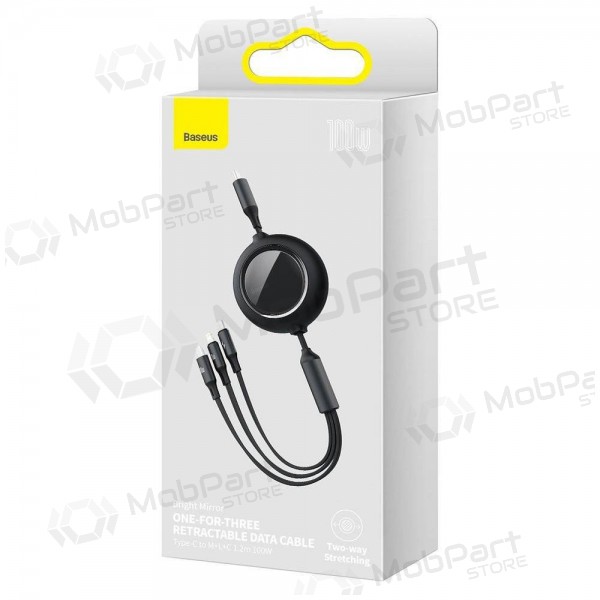 USB cabo Baseus Bright Mirror Type-C - microUSB+Lightning+Type-C 100W 1.2m (preto) CAMLC-AMJ01
