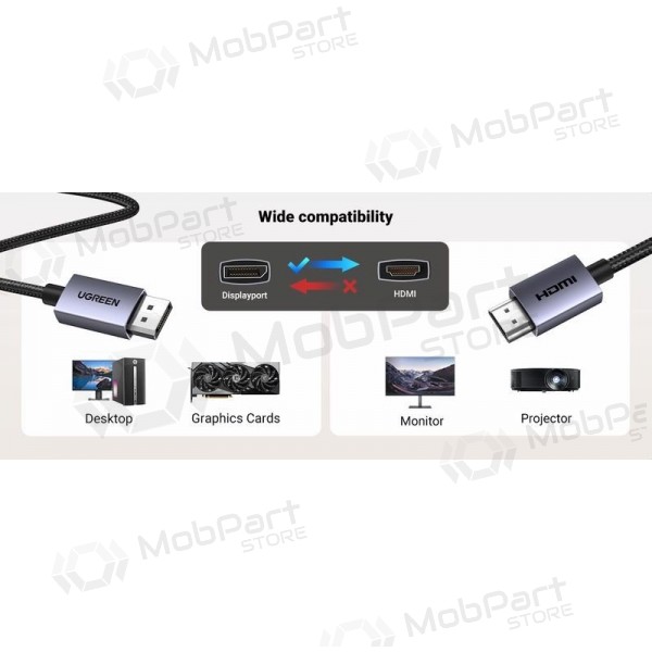 Cabo HDMI Ugreen DP125 DisplayPort para HDMI 2 m 4K 30 Hz preto