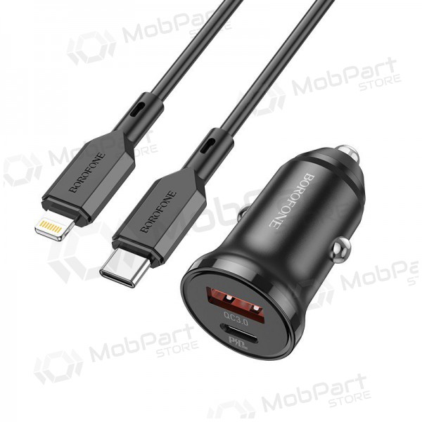 Carregador automobilinis Borofone BZ18A USB-A/Type-C PD20W+QC3.0 + Lightning (preto)