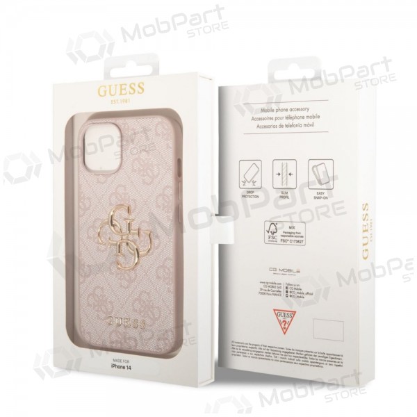 Capa para Apple iPhone 14 - Guess PU 4G Metal Logo (rosa)