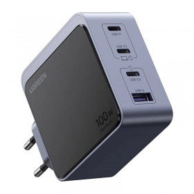 Carregador de rede Ugreen X565 100 W GaN 3x USB-C + USB-A cinzento