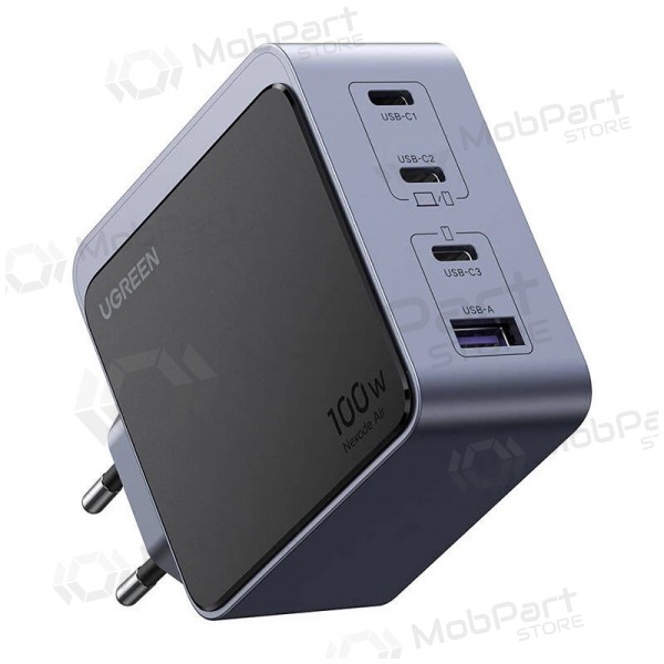 Carregador de rede Ugreen X565 100 W GaN 3x USB-C + USB-A cinzento