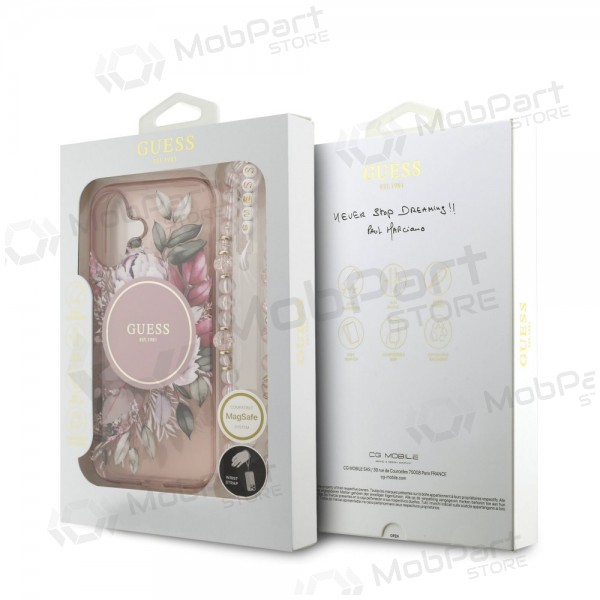 Capa para Apple iPhone 17 - Guess IML Flowers Strap MagSafe (rosa)