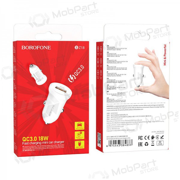 Carregador automobilinis Borofone BZ18 Quick Charge 3.0 18W (branco)