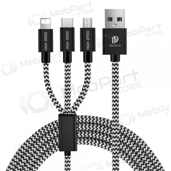 Cabo USB Dux Ducis K-ONE 3in1 microUSB-Lightning-Type-C FastCharging 1.2m
