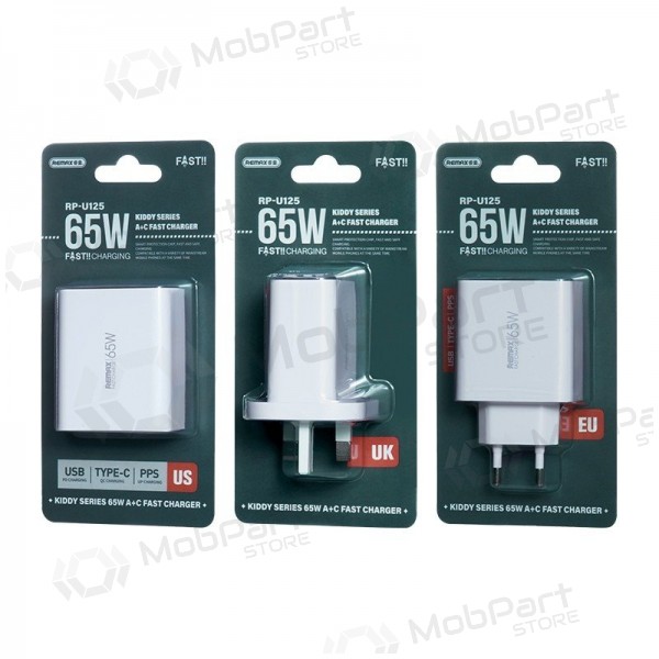 Carregador Remax RP-U125 65W GaN USB-C/USB-A branco