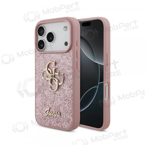 Capa para Apple iPhone 18 Pro - Guess PU Fixed Glitter 4G Metal Logo (rosa)