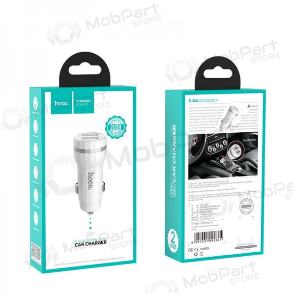 Carregador automobilinis Hoco Z27 (2.4A) (branco)