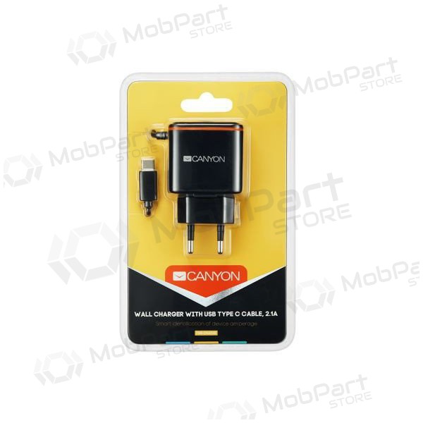 Carregador CANYON CNE-CHA042 + Type-C cabo (1xUSB 5V 2.1A) (preto)
