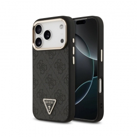Capa para Apple iPhone 18 Pro Max - Guess PU Leather 4G Strass Triangle Logo Gold Frame MagSafe