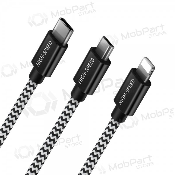 Cabo USB Dux Ducis K-ONE 3in1 microUSB-Lightning-Type-C FastCharging 1.2m