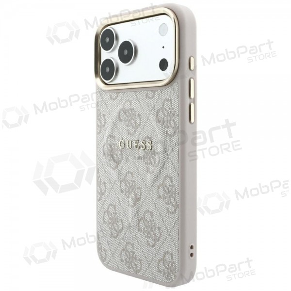 Capa para Apple iPhone 18 Pro Max - Guess PU Leather 4G Gold Frame Embossed MagSafe (rosa)