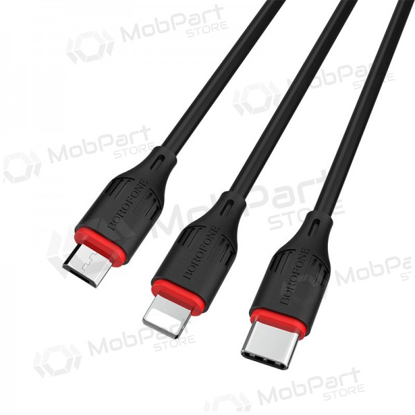 USB cabo Borofone BX17 3in1 microUSB-Lightning-Type-C 1.0m (preto)