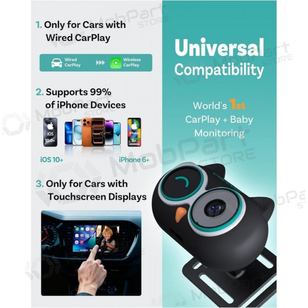 Adaptador CarPlay sem fio Ottocast Cabin Care CA520-T com função de babá móvel preto