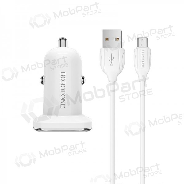 Carregador automobilinis Borofone BZ12 USB + microUSB (2.4A) (branco)