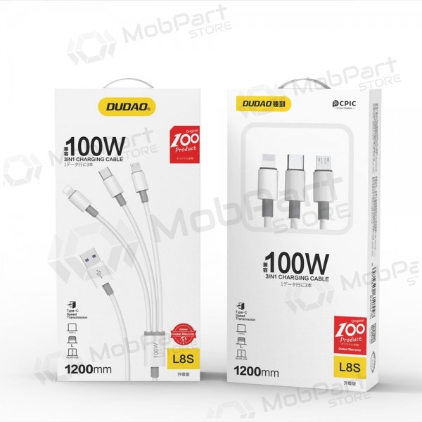 Cabo USB Dudao L8s-3in1 USB-A para USB-C / Micro USB / Lightning 1.2 m 100 W