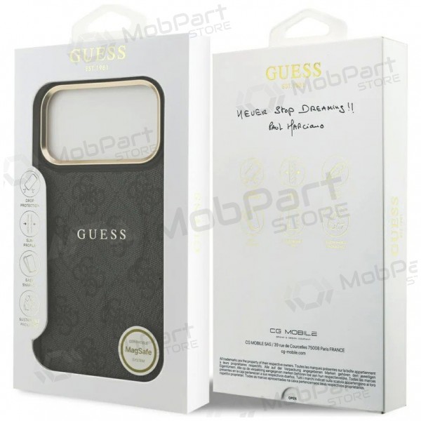 Capa para Apple iPhone 17 Pro - Guess PU Leather 4G Gold Frame MagSafe (preta)