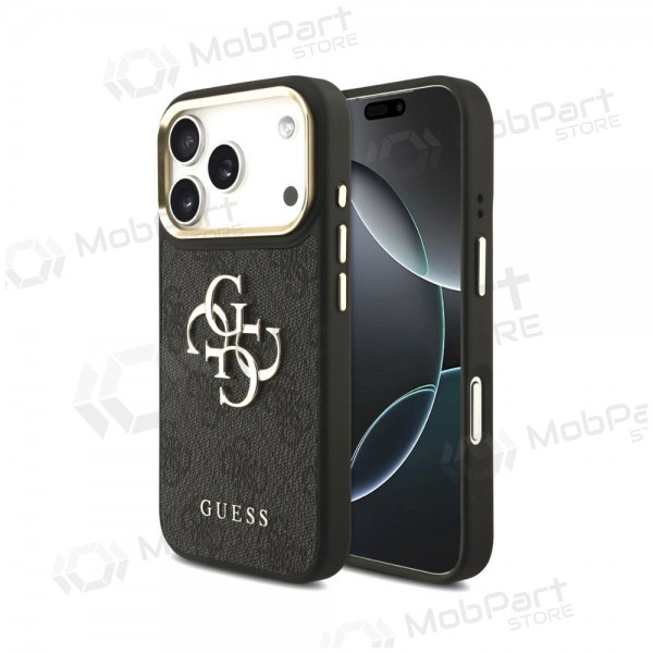 Capa para Apple iPhone 18 Pro - Guess PU Leather 4G Metal Logo Gold Frame (preta)