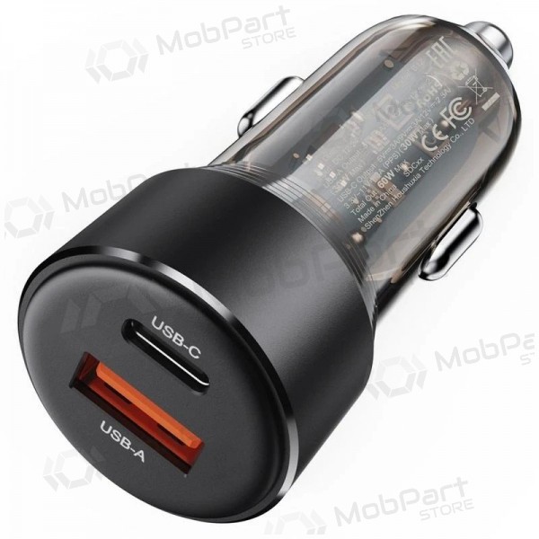 Carregador de carro Acefast B12 60W USB-C/USB-A preto