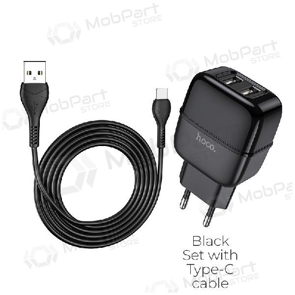 Carregador HOCO C77A Highway Dual USB + type-C cabo (5V 2.4A) (preto)