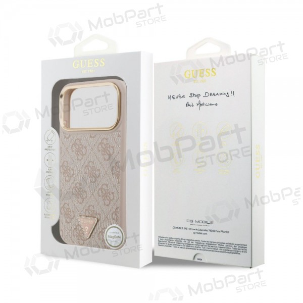 Capa Apple iPhone 18 Pro Max - Guess PU Leather 4G Strass Triangle Logo Gold Frame MagSafe (rosa)