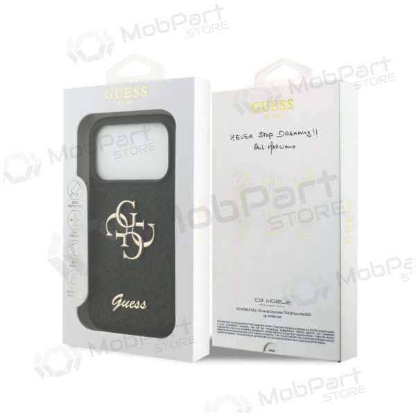Capa para Apple iPhone 18 Pro Max - Guess PU Fixed Glitter 4G Metal Logo (preta)