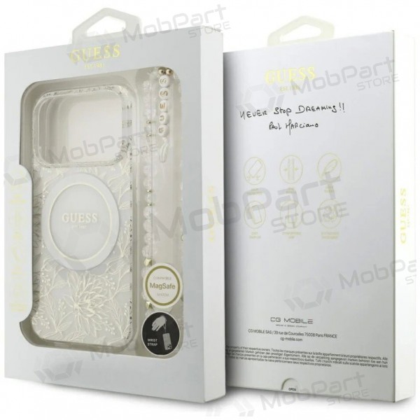 Capa para Apple iPhone 18 Pro - Guess IML Flowers Allover Strap MagSafe (branco)
