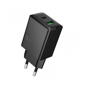 Carregador de telefone Hoco N71 30 W GaN USB-C + USB-A preto