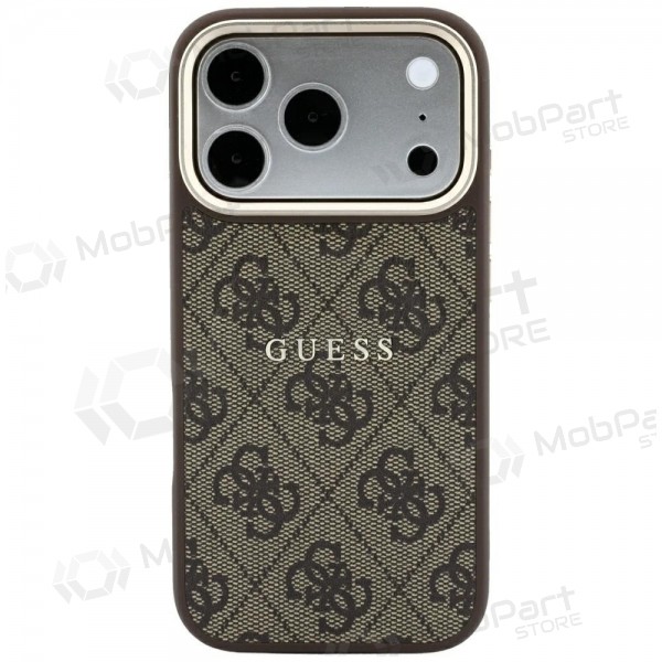 Capa para Apple iPhone 18 Pro Max - Guess PU Leather 4G Gold Frame Embossed MagSafe (castanho)