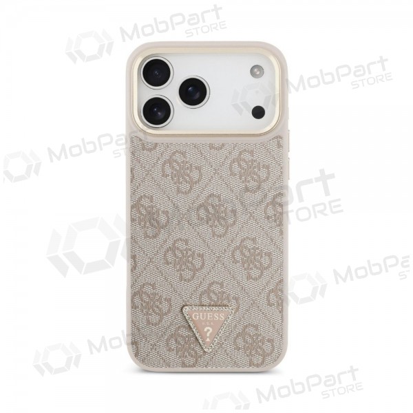 Capa Apple iPhone 18 Pro Max - Guess PU Leather 4G Strass Triangle Logo Gold Frame MagSafe (rosa)