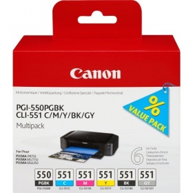 Canon PGI-550/CLI-551 (6496B005) Conjunto de cartuchos de tinta, PGBK/C/M/Y/BK/GY