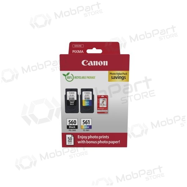 Canon CRG PG-560/CL-561 + Photo Paper Value Pack (3713C008) Conjunto de tinteiros, BK/CMY