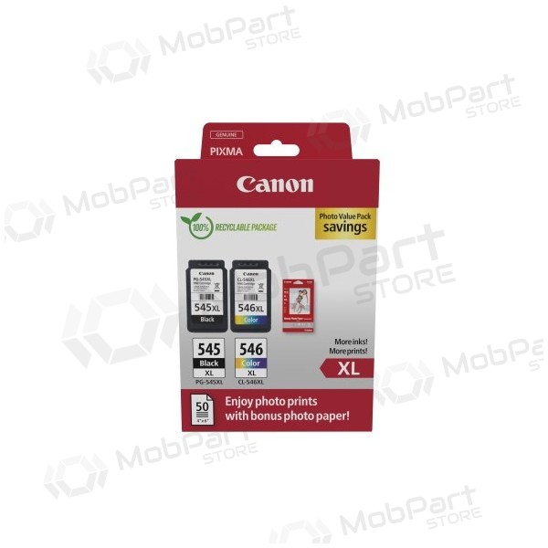 Canon PG-545XL/CL-546XL (8286B011) Pacote de valor fotográfico Conjunto de cartuchos de tinta, BK/CMY