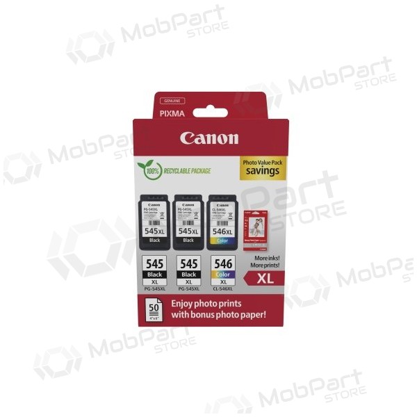 Canon PG-545XL/CL-546XL (8286B015) Pacote de valor fotográfico Conjunto de cartuchos de tinta, BK/CMY