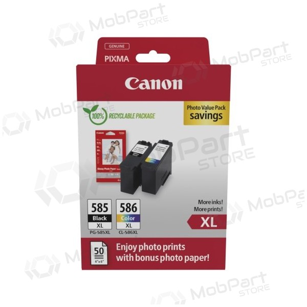Canon PG-585XL/CL-586XL (6204C005) Pacote de valor fotográfico Kit de cartuchos de tinta, BK/CMY