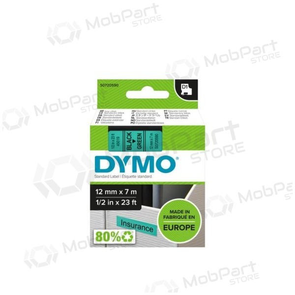 Fita Dymo 45019 (S0720590) 12mm x 7m, Preto sobre Verde