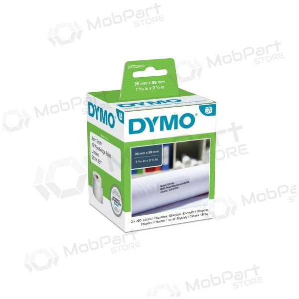 Dymo 99012 (S0722400) Etiquetas 36 x 89mm, 2 rolos x 260 etiquetas, Branco...