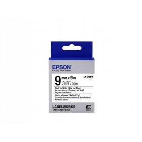 Cartucho de etiquetas Epson LK-3WBW adesivo forte preto sobre branco 9mm (9m)