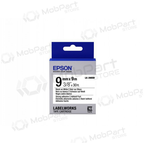 Epson cartucho de etiqueta LK-3WBW adesivo forte preto sobre branco 9mm (9m)