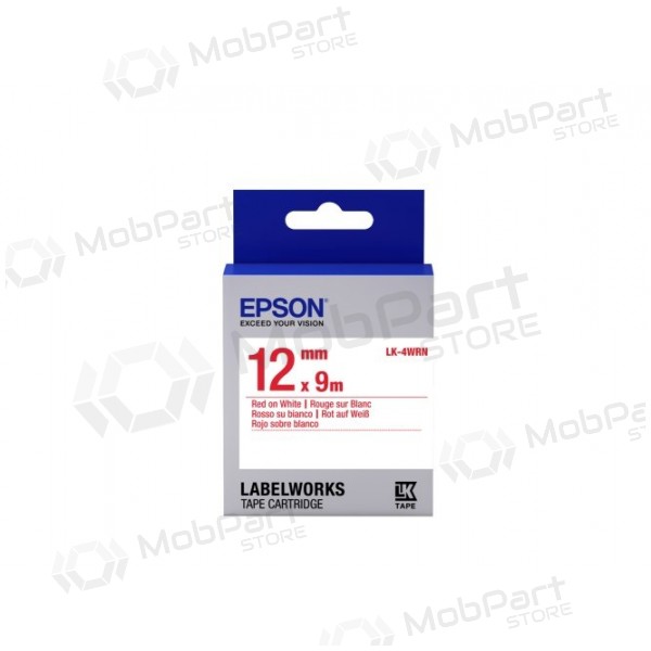 Cartucho de etiqueta Epson LK-4WRN (C53S654011) padrão, vermelho sobre branco 12mm (9m)