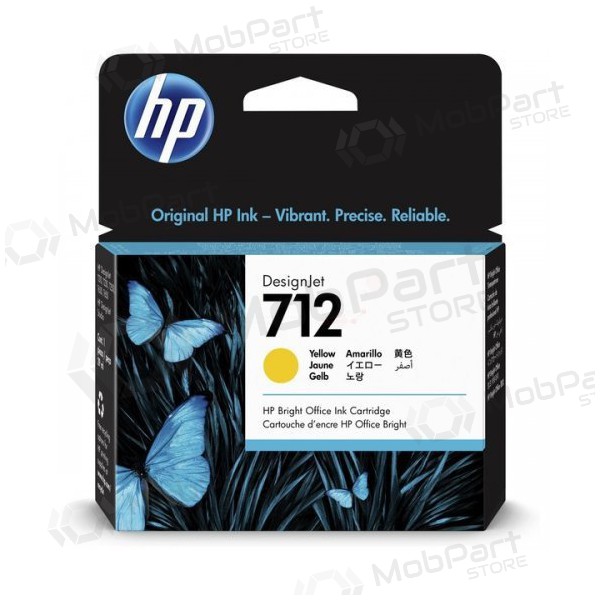 HP No.712 (3ED69A), amarelo cartucho Rašaliniams spausdintuvams, 29ml.