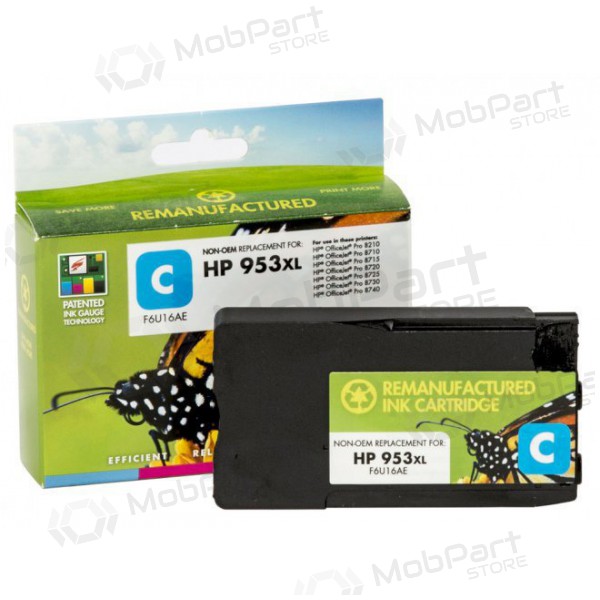 Cartucho Compatível HP 953 XL (F6U16AE) Ciano, com novo chip Static Control, para impressoras a jato de tinta, 1600 páginas.